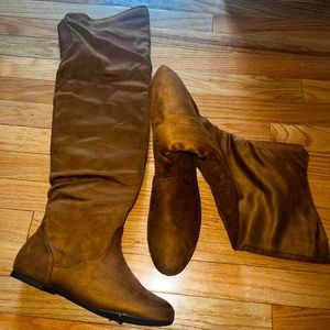Suede knee high brown boots